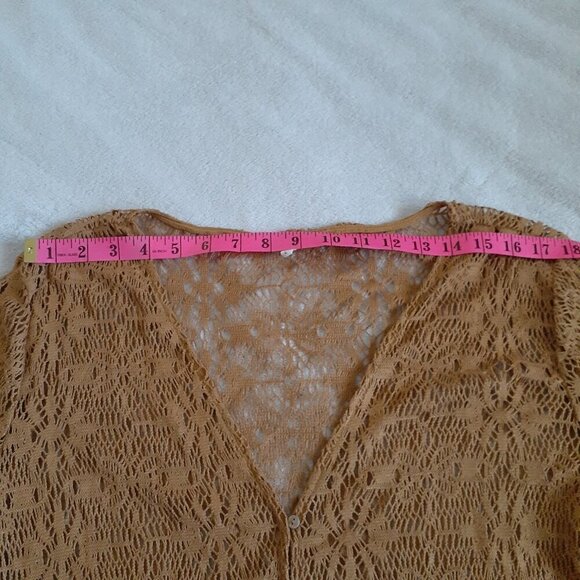Maurices Women's Size Large Brown Tan Crochet Button Bohemian Duster Cardigan - Picture 9 of 12